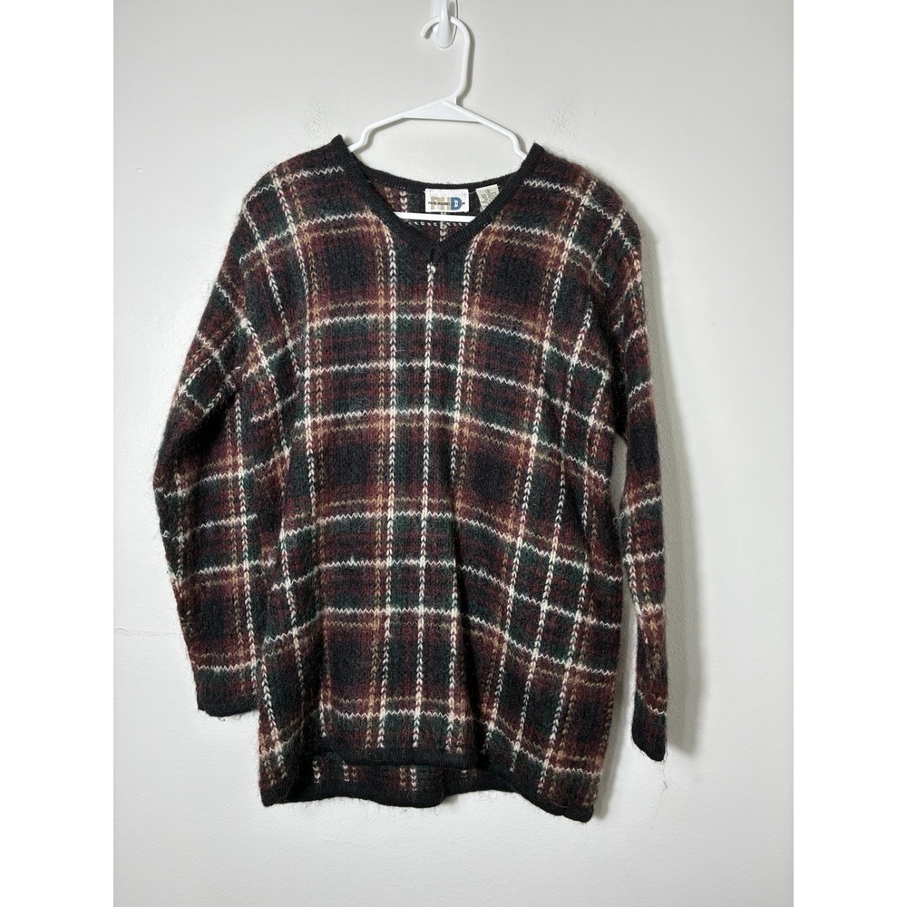 Vintage Paul Harris Design Women's Plaid Mohiar Oversize Sweater Size S Grandpa